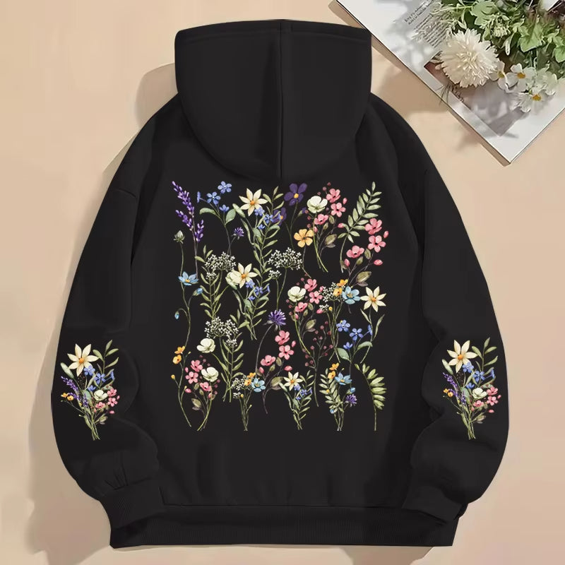 Women'S Y2K Hoodies Vintage Wild Flower Print Loose Sweatshirt Long Sleeve Pocket Women Pullover Boho Plant Style Flower Hoody