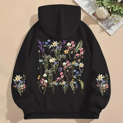 Women'S Y2K Hoodies Vintage Wild Flower Print Loose Sweatshirt Long Sleeve Pocket Women Pullover Boho Plant Style Flower Hoody