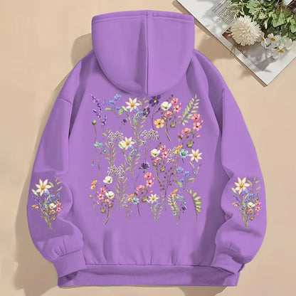 Women'S Y2K Hoodies Vintage Wild Flower Print Loose Sweatshirt Long Sleeve Pocket Women Pullover Boho Plant Style Flower Hoody