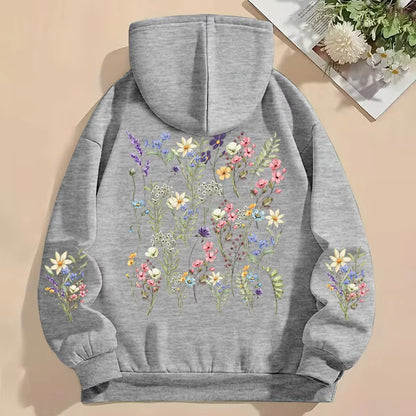 Women'S Y2K Hoodies Vintage Wild Flower Print Loose Sweatshirt Long Sleeve Pocket Women Pullover Boho Plant Style Flower Hoody