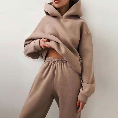 Plus Size Autumn Tracksuits Women Hoodies Set Casual Sweatpants Solid Warm Suits Winter Pullover Sweatshirts Pants 2 Piece Set