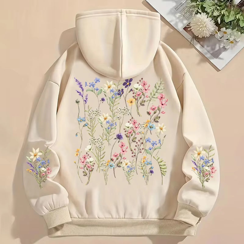 Women'S Y2K Hoodies Vintage Wild Flower Print Loose Sweatshirt Long Sleeve Pocket Women Pullover Boho Plant Style Flower Hoody