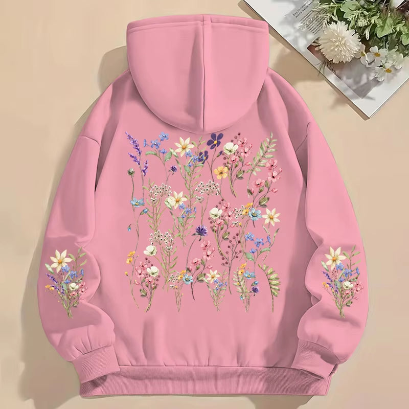 Women'S Y2K Hoodies Vintage Wild Flower Print Loose Sweatshirt Long Sleeve Pocket Women Pullover Boho Plant Style Flower Hoody